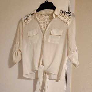 Pretty Good Cream Crochet-Detail Blouse